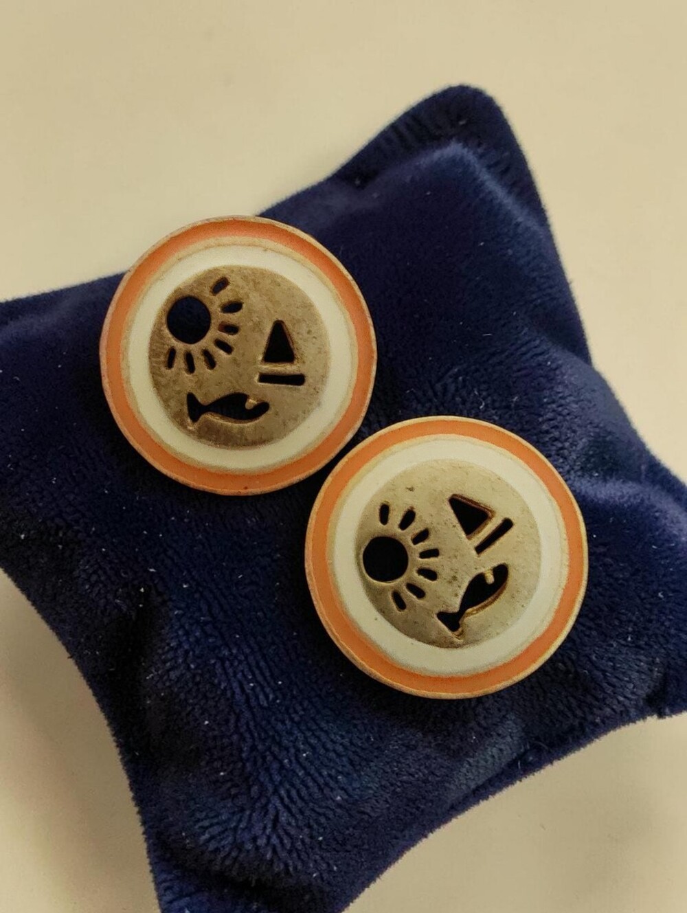 Vintage-Style Nautical Round Stud Earrings – Sun Sailboat Fish